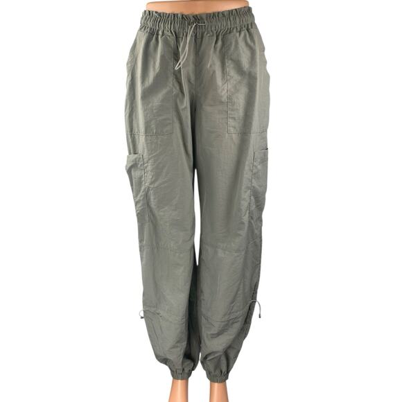 NEW White Fox Green Tapered Baggy Trousers Cargo Windbreaker Jogger Pants Sz XS - Picture 1 of 5